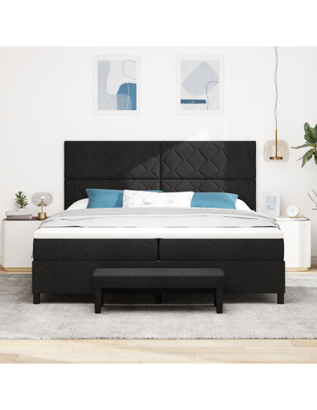 Letto a Molle con Materasso e Panchina Nera 200x200 cm Tessuto