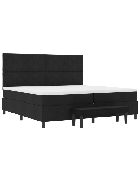 Letto a Molle con Materasso e Panchina Nera 200x200 cm Tessuto
