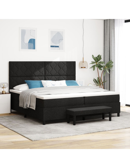 Letto a Molle con Materasso e Panchina Nera 200x200 cm Tessuto