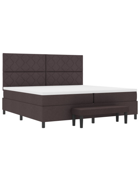 Letto con Box Spring  con Materasso e Panchina Marrone Scuro 200x200 cm Tessuto