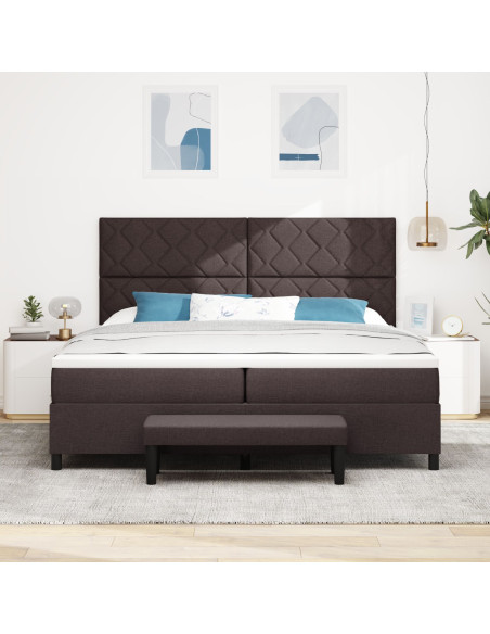 Letto con Box Spring  con Materasso e Panchina Marrone Scuro 200x200 cm Tessuto