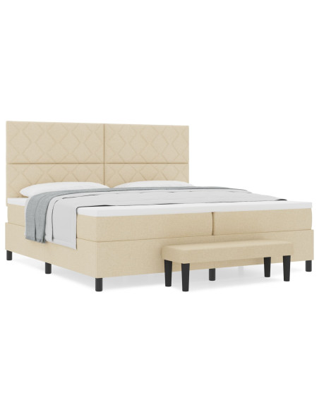 Letto con Box Spring con Materasso & Panca Crema 200x200 cm in Tessuto