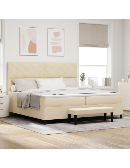 Letto con Box Spring con Materasso & Panca Crema 200x200 cm in Tessuto