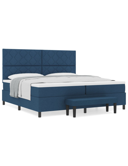 Letto con Box Spring e Materasso & Panchina Blu 200x200 cm Tessuto