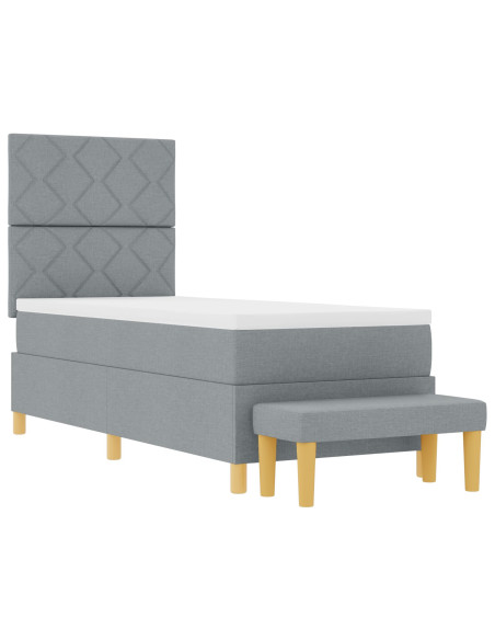Letto Box Spring  con Materasso e Panchina Grigio Chiaro 80x200 cm Tessuto