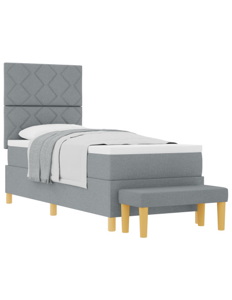Letto Box Spring  con Materasso e Panchina Grigio Chiaro 80x200 cm Tessuto