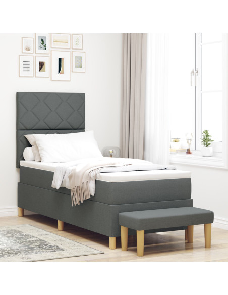 Letto Box Spring con Materasso e Panchina Grigio Scuro 80x200 cm Tessuto