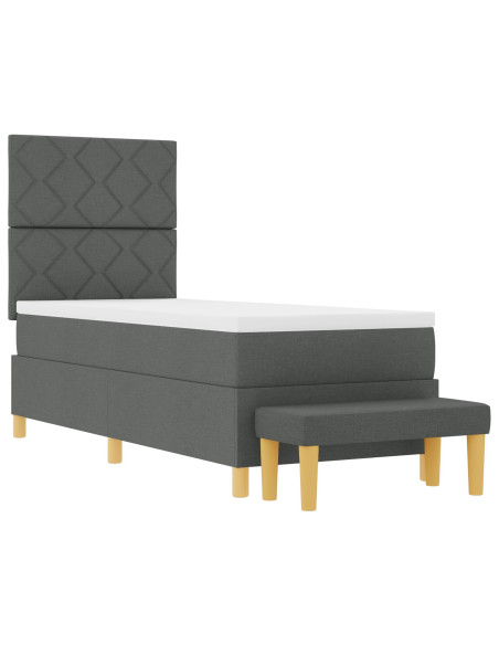 Letto Box Spring con Materasso e Panchina Grigio Scuro 80x200 cm Tessuto