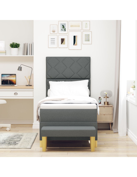 Letto Box Spring con Materasso e Panchina Grigio Scuro 80x200 cm Tessuto