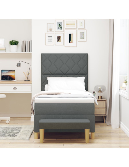 Letto con Box Spring con Materasso e Panchina Grigio Scuro 90x190 cm Tessuto