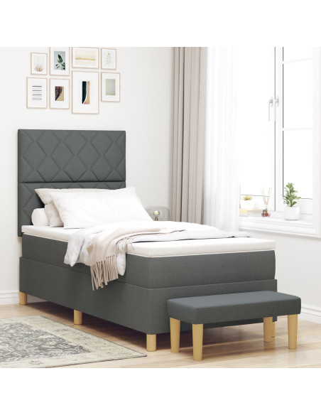 Letto con Box Spring con Materasso e Panchina Grigio Scuro 90x190 cm Tessuto