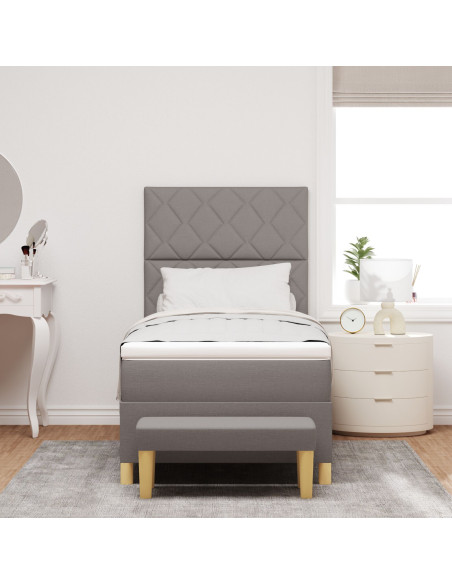 Letto a molle con materasso e panchina tortora 90x190 cm tessuto