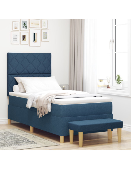 Letto con Box Spring  con Materasso e Panchina Blu 90x190 cm Tessuto