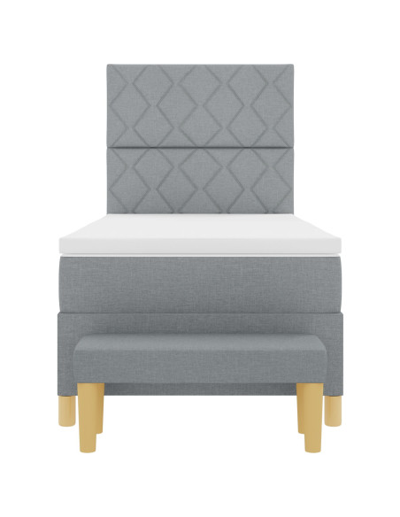 Letto con rete a doghe con materasso e panchina grigio chiaro 90x200 cm tessuto