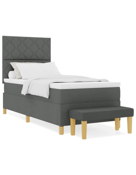 Letto con Box Spring con Materasso e Panchina Grigio Scuro 90x200 cm Tessuto