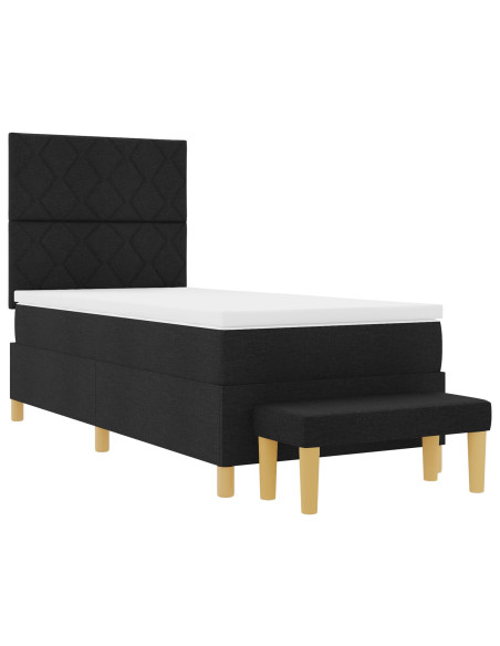 Letto a Molle con Materasso e Panca Nera 90x200 cm Tessuto