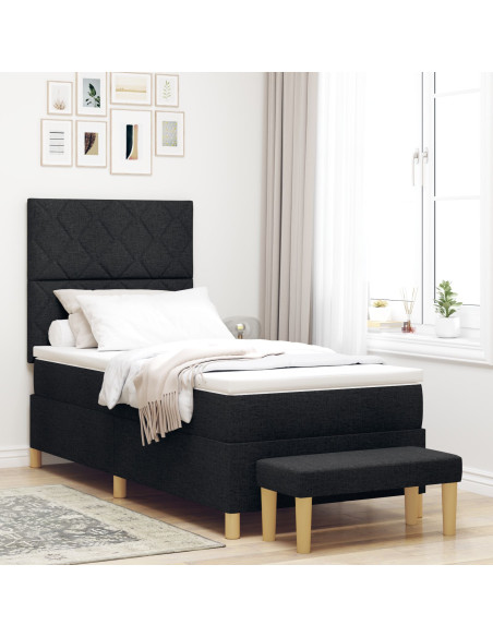 Letto a Molle con Materasso e Panca Nera 90x200 cm Tessuto
