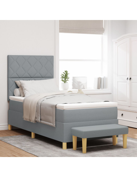 Letto con Box Spring e Materasso Grigio Chiaro 100x200 cm Tessuto