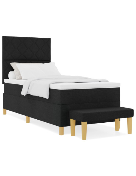 Letto Box Spring con Materasso e Panchina Nero 100x200 cm Tessuto