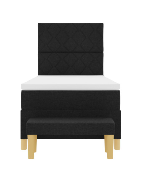 Letto Box Spring con Materasso e Panchina Nero 100x200 cm Tessuto