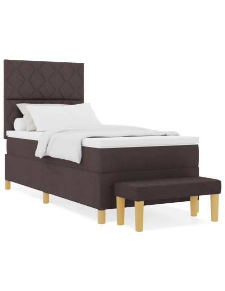 Letto con Rete a Molla con Materasso e Panchina Marrone Scuro 100x200 cm Tessuto