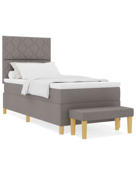Letto con Molle con Materasso e Panchina Tortora 100x200 cm Tessuto