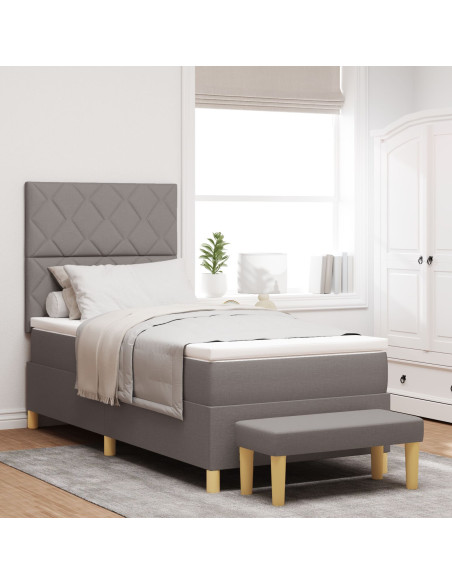 Letto con Molle con Materasso e Panchina Tortora 100x200 cm Tessuto
