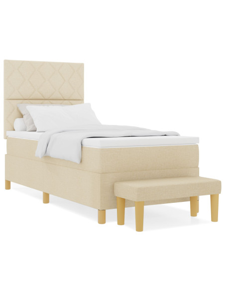 Letto a Box Spring con Materasso & Panchina Crema 100x200 cm Tessuto