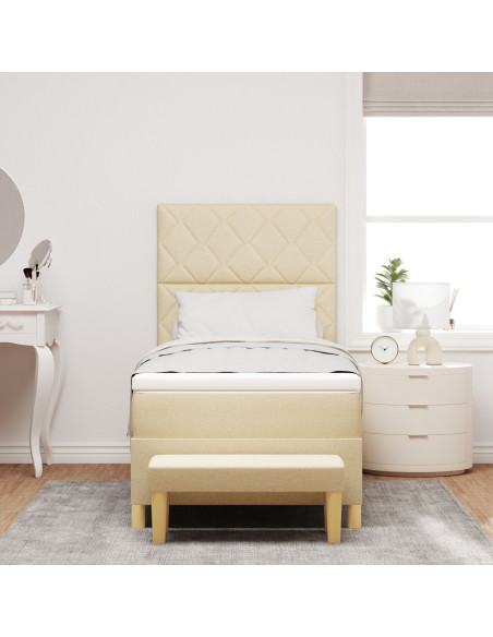 Letto a Box Spring con Materasso & Panchina Crema 100x200 cm Tessuto