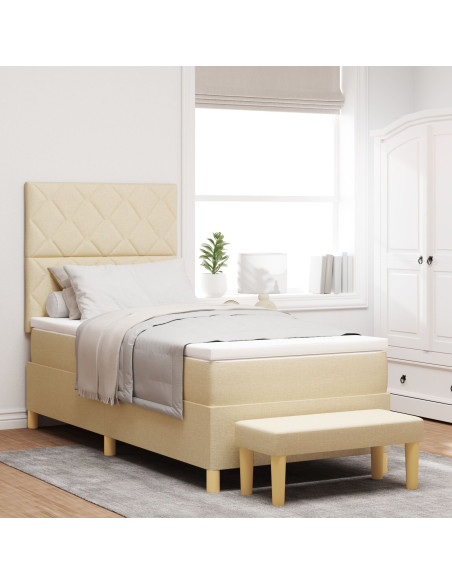 Letto a Box Spring con Materasso & Panchina Crema 100x200 cm Tessuto