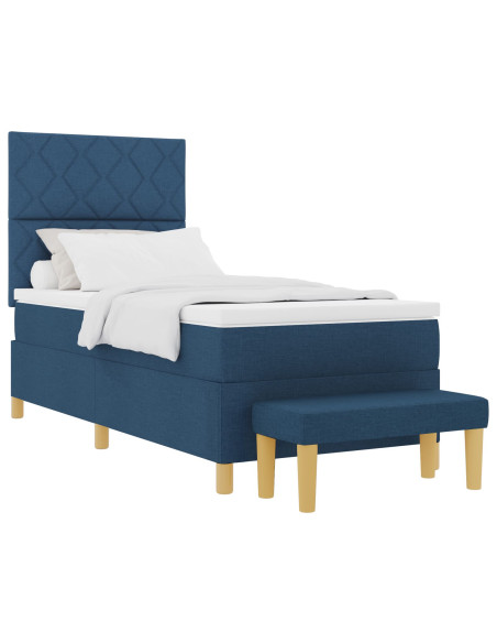 Letto a Molle con Materasso e Panchina Blu 100x200 cm Tessuto