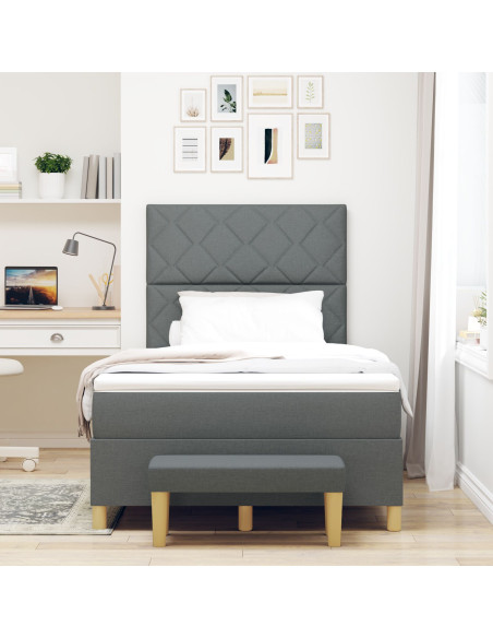 Letto con Box Spring e Panchina Grigio Scuro 120x200 cm Tessuto