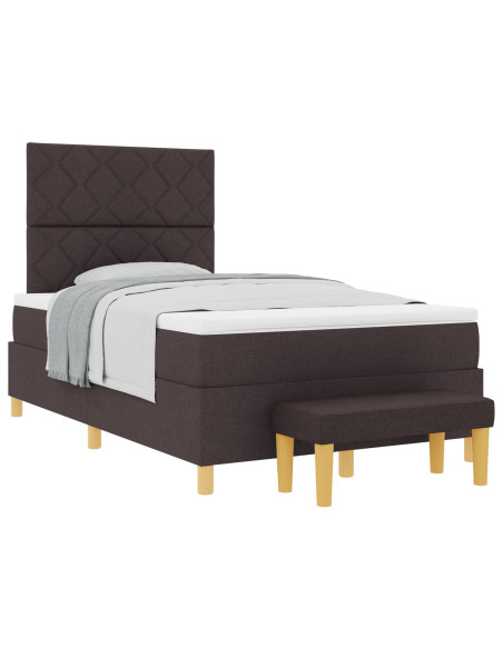 Letto con Box Spring e Panchina Marrone Scuro 120x200 cm Tessuto