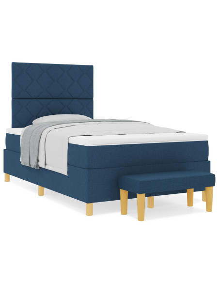 Letto Box Spring con Materasso e Panca Blu 120x200 cm Tessuto