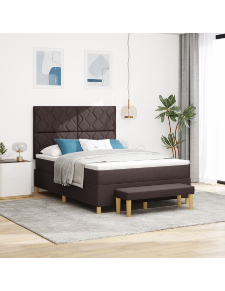 Letto con Rete con Materasso e Panchina Marrone Scuro 140x190 cm Tessuto