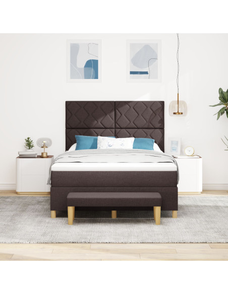 Letto con Rete con Materasso e Panchina Marrone Scuro 140x190 cm Tessuto