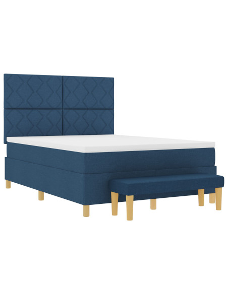 Letto Box Spring con Materasso e Panca Blu 140x190 cm Tessuto