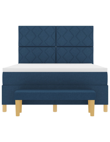 Letto Box Spring con Materasso e Panca Blu 140x190 cm Tessuto