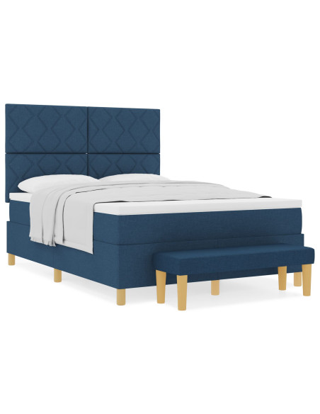 Letto Box Spring con Materasso e Panca Blu 140x190 cm Tessuto