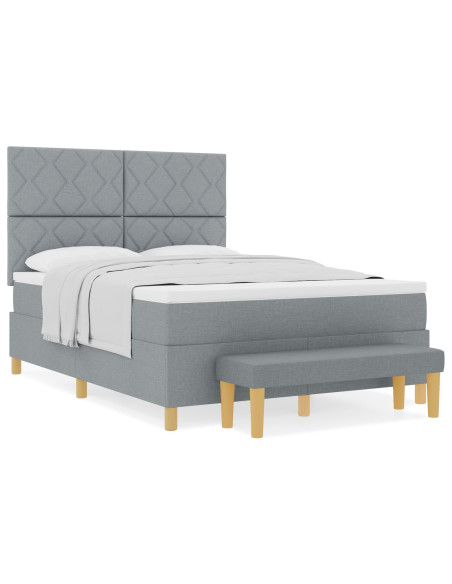 Letto a Box Spring  con Materasso e Panchina Grigio Chiaro 140x200 cm Tessuto