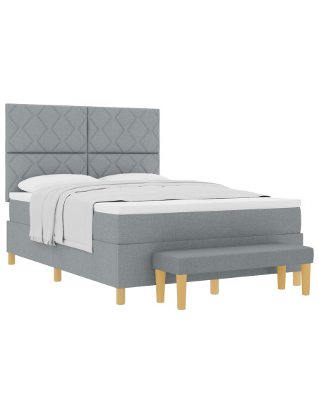 Letto a Box Spring  con Materasso e Panchina Grigio Chiaro 140x200 cm Tessuto