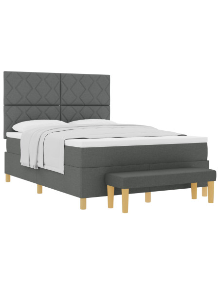 Letto a Sommier con Materasso e Panchina Grigio Scuro 140x200 cm Tessuto