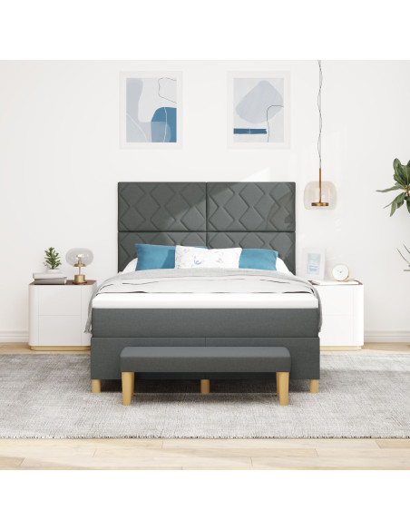 Letto a Sommier con Materasso e Panchina Grigio Scuro 140x200 cm Tessuto