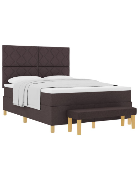 Letto a Box Spring  con Materasso e Panchina Marrone Scuro 140x200 cm Tessuto