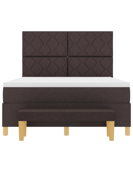 Letto a Box Spring  con Materasso e Panchina Marrone Scuro 140x200 cm Tessuto
