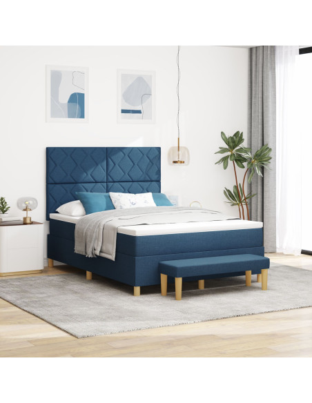 Letto Box Spring  con Materasso e Panca Blu 140x200 cm Tessuto
