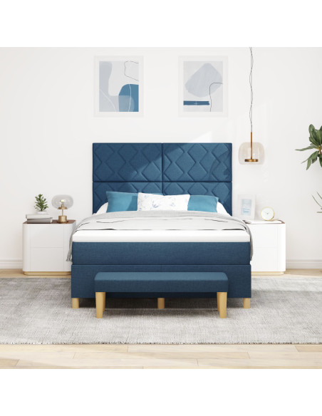Letto Box Spring  con Materasso e Panca Blu 140x200 cm Tessuto