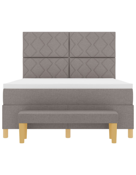Letto con Box Spring con Materasso e Panca Tortora 160x200 cm Tessuto