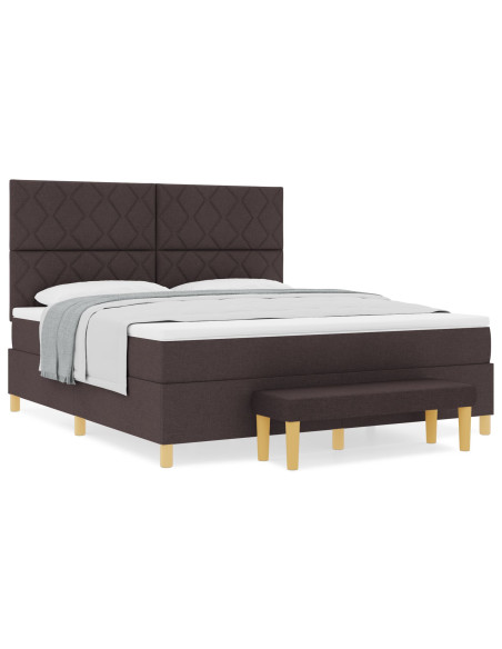 Letto con Box Spring con Materasso e Panchina Marrone Scuro 180x200 cm Tessuto