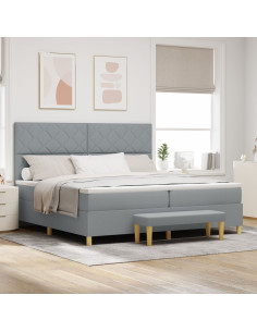 Letto a molle con materasso Grigio chiaro 200 x 200 cm Tessuto